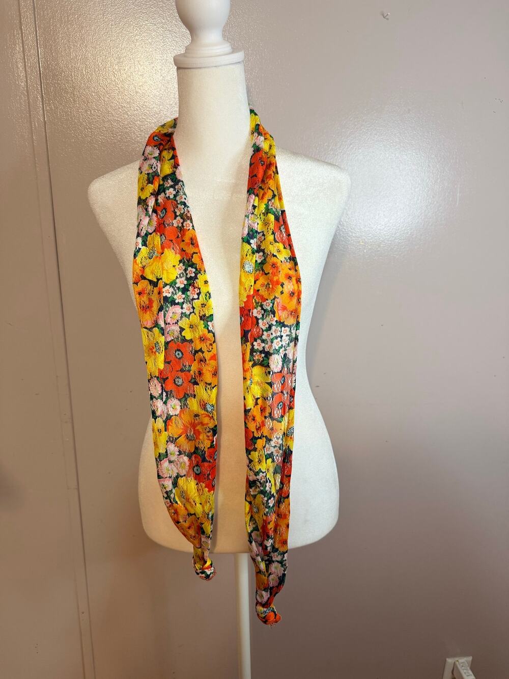 Colorful, vintage-style floral print loop or infinity scar size 17” L X 7” W